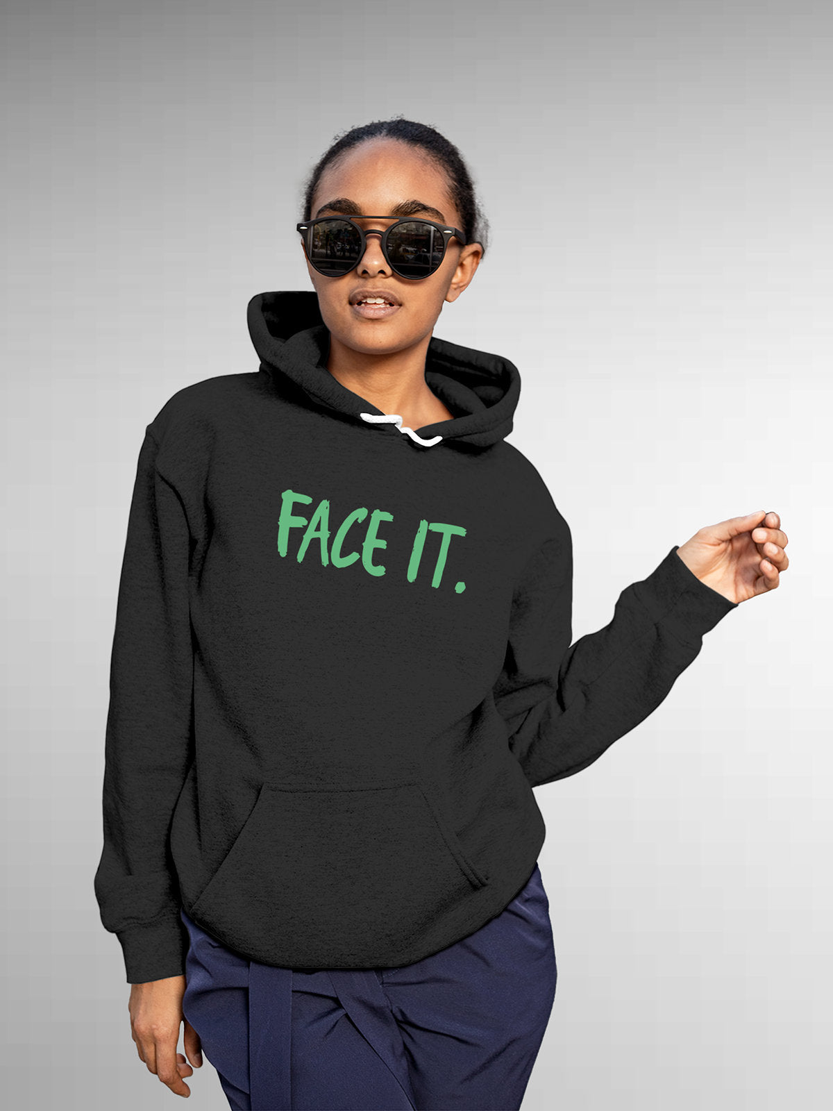 Front view of Fighterhero Women's Dark Grey Hoodie Sweatshirt, highlighting the modern look and clean finish