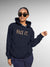 Front view of Fighterhero Women's Navy Blue Hoodie Sweatshirt, highlighting the modern look and clean finish
