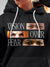 Close up of 'Vision Over Fear' design on Women's Dark Grey Hoodie Sweatshirt, highlighting intricate details and vibrant print.