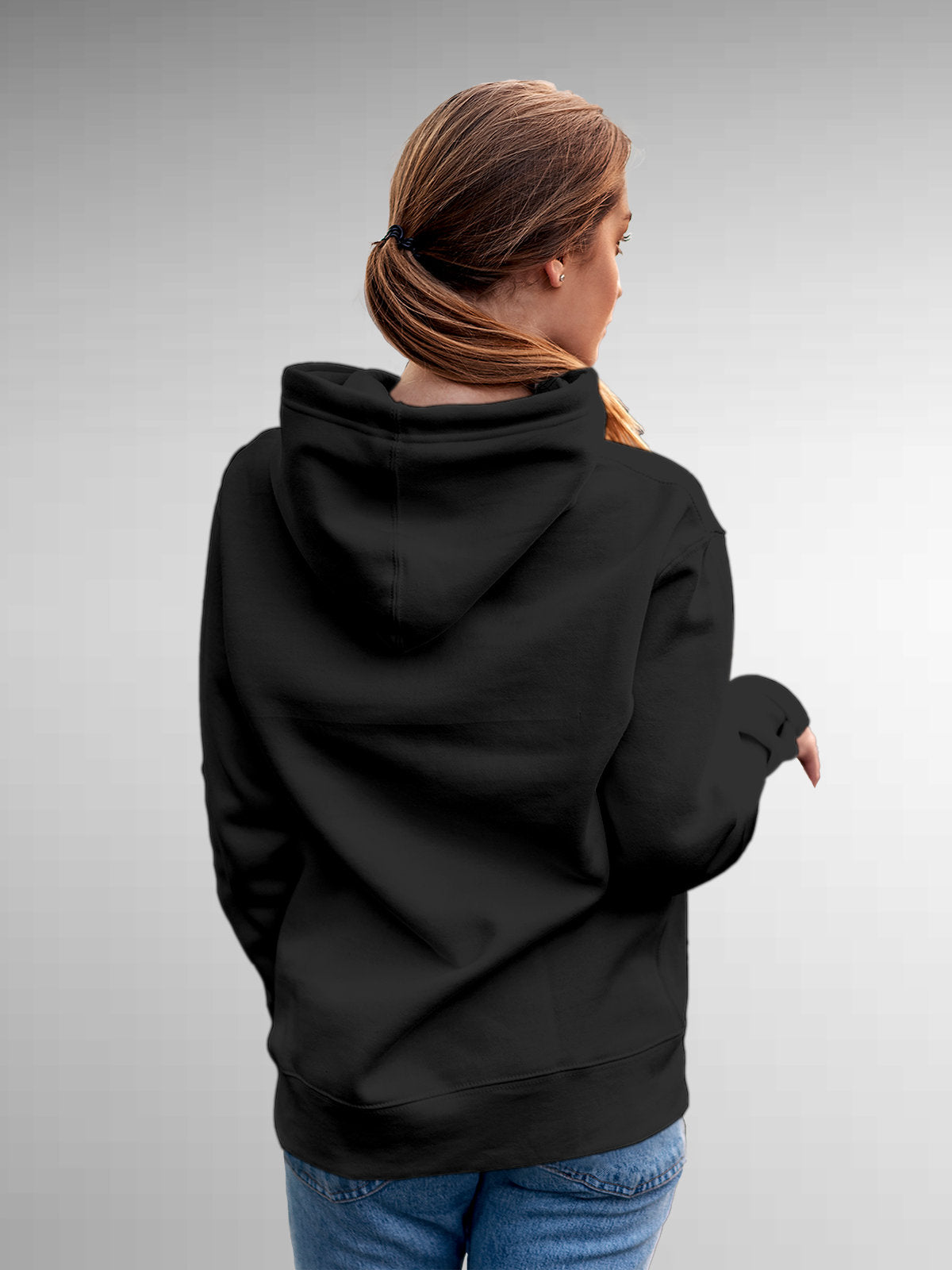 Back view of Fighterhero Women's Dark Grey Hoodie Sweatshirt, highlighting the modern look and clean finish