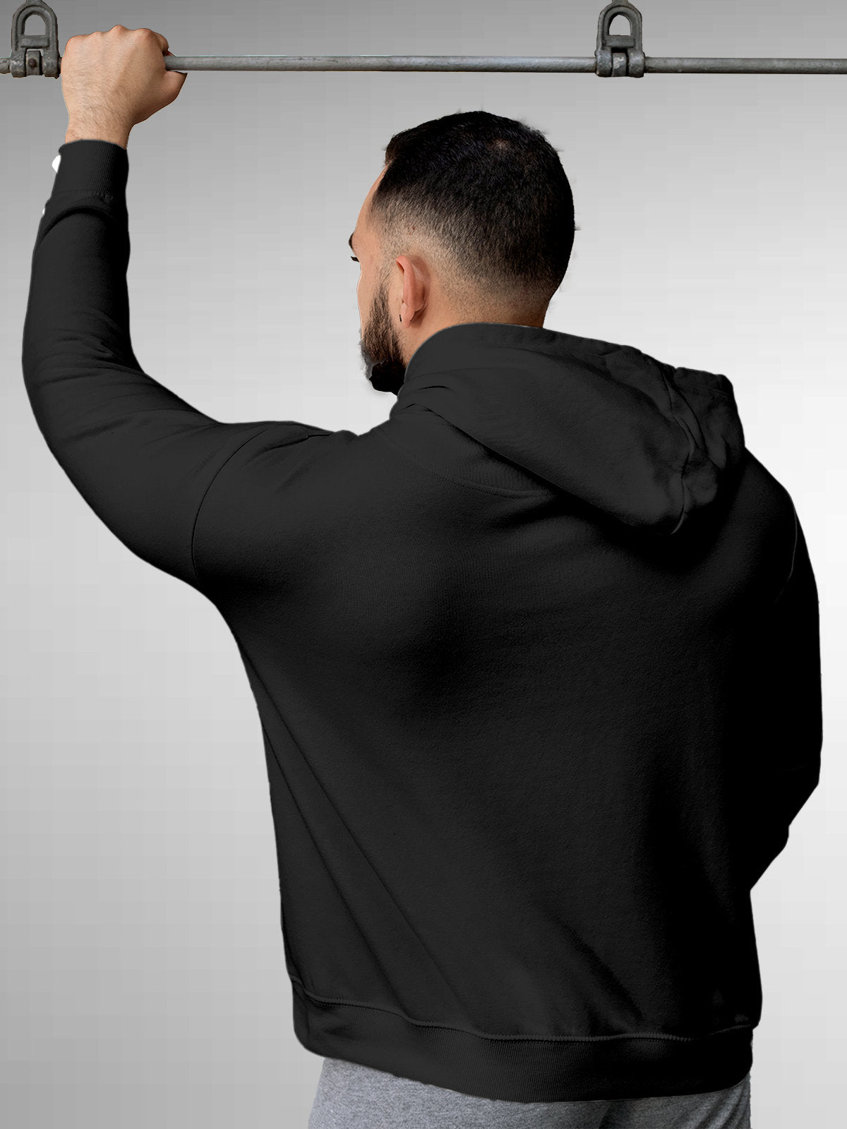 Back view of Fighterhero Men's Dark Grey Hoodie Sweatshirt, highlighting the modern look and clean finish