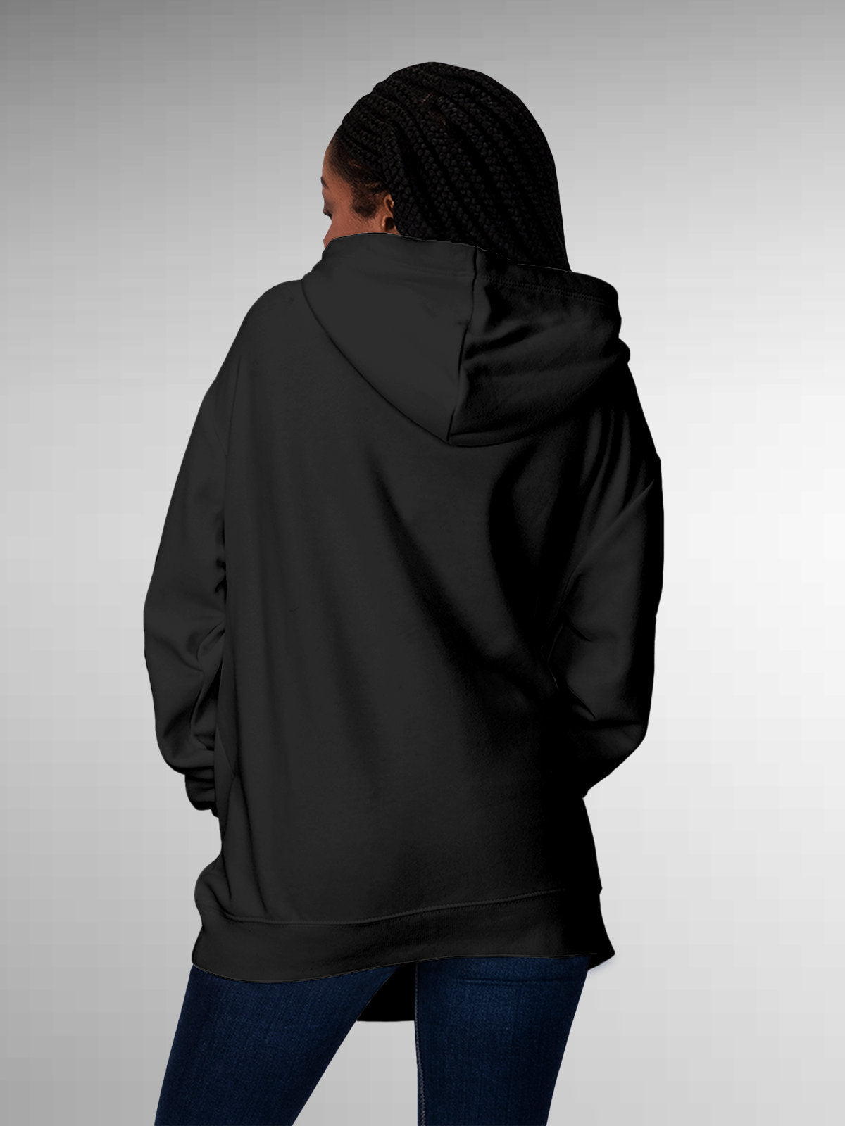 Back view of Fighterhero Women's Dark Grey Hoodie Sweatshirt, highlighting the modern look and clean finish
