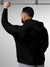Back view of Fighterhero Men's Black Hoodie Sweatshirt, highlighting the modern look and clean finish