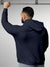 Back view of Fighterhero Men's Navy Blue Hoodie Sweatshirt, highlighting the modern look and clean finish