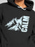 Close up of 'Calm' design on Women's Dark Grey Hoodie Sweatshirt, highlighting intricate details and vibrant print.