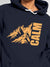 Close up of 'Calm' design on Women's Navy Blue Hoodie Sweatshirt, highlighting intricate details and vibrant print.