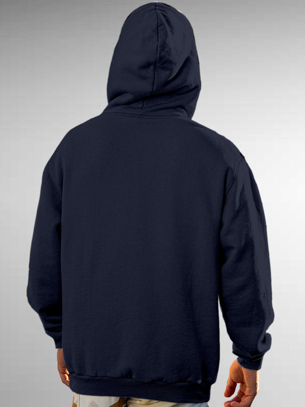 Back view of Fighterhero Men's Navy Blue Hoodie Sweatshirt, highlighting the modern look and clean finish