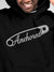 Close up of 'Anchored' design on Men's Black Hoodie Sweatshirt, highlighting intricate details and vibrant print.