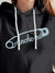 Close up of 'Anchored' design on Women's Dark Grey Hoodie Sweatshirt, highlighting intricate details and vibrant print.