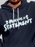 Close up of 'Making A Statement' design on Men's Navy Blue Hoodie Sweatshirt, highlighting intricate details and vibrant print.