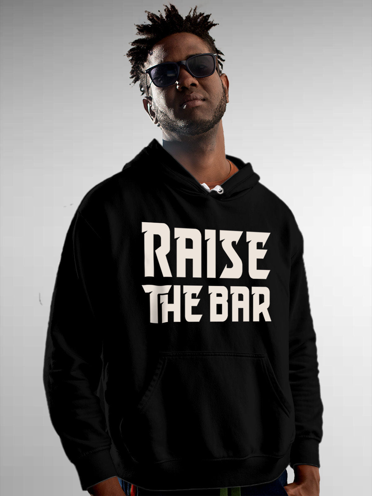 Front view of Fighterhero Men's Black Hoodie Sweatshirt, highlighting the modern look and clean finish