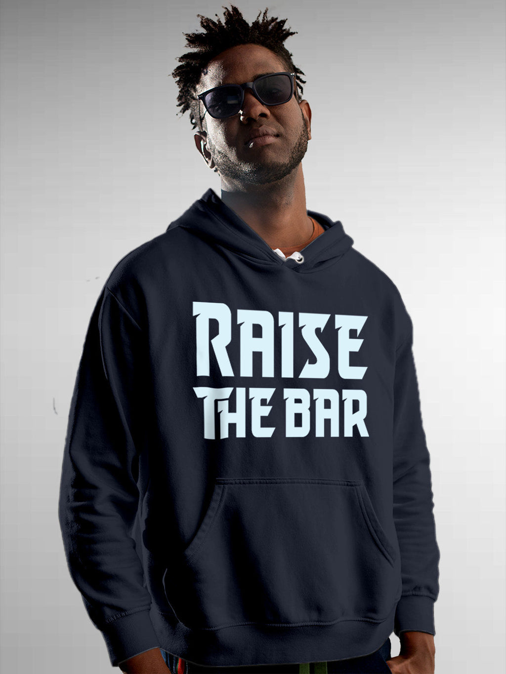 Front view of Fighterhero Men's Navy Blue Hoodie Sweatshirt, highlighting the modern look and clean finish
