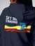 Close up of 'Raise The Bar' design on Women's Navy Blue Hoodie Sweatshirt, highlighting intricate details and vibrant print.