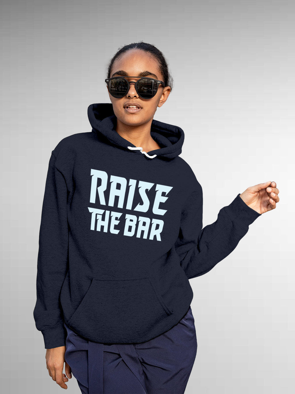 Front view of Fighterhero Women's Navy Blue Hoodie Sweatshirt, highlighting the modern look and clean finish