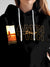 Close up of 'Ambition & Drive' design on Women's Black Hoodie Sweatshirt, highlighting intricate details and vibrant print.