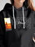 Close up of 'Ambition & Drive' design on Women's Dark Grey Hoodie Sweatshirt, highlighting intricate details and vibrant print.