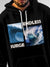 Close up of 'Endless Surge' design on Men's Black Hoodie Sweatshirt, highlighting intricate details and vibrant print.