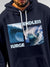 Close up of 'Endless Surge' design on Men's Navy Blue Hoodie Sweatshirt, highlighting intricate details and vibrant print.