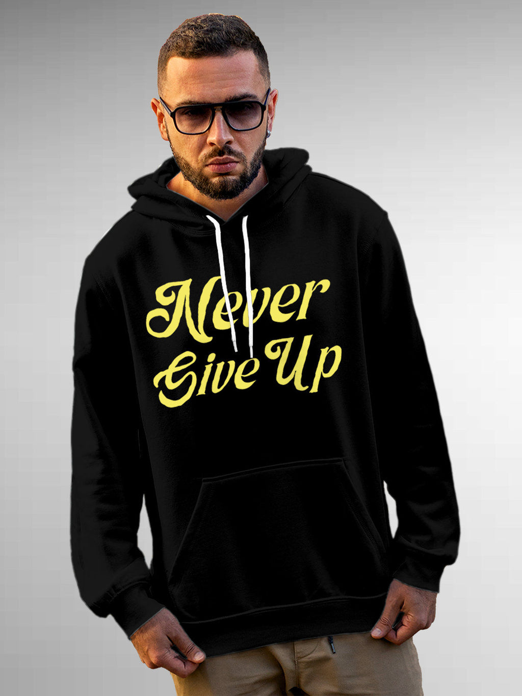 Front view of Fighterhero Men's Black Hoodie Sweatshirt, highlighting the modern look and clean finish