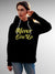 Front view of Fighterhero Women's Black Hoodie Sweatshirt, highlighting the modern look and clean finish