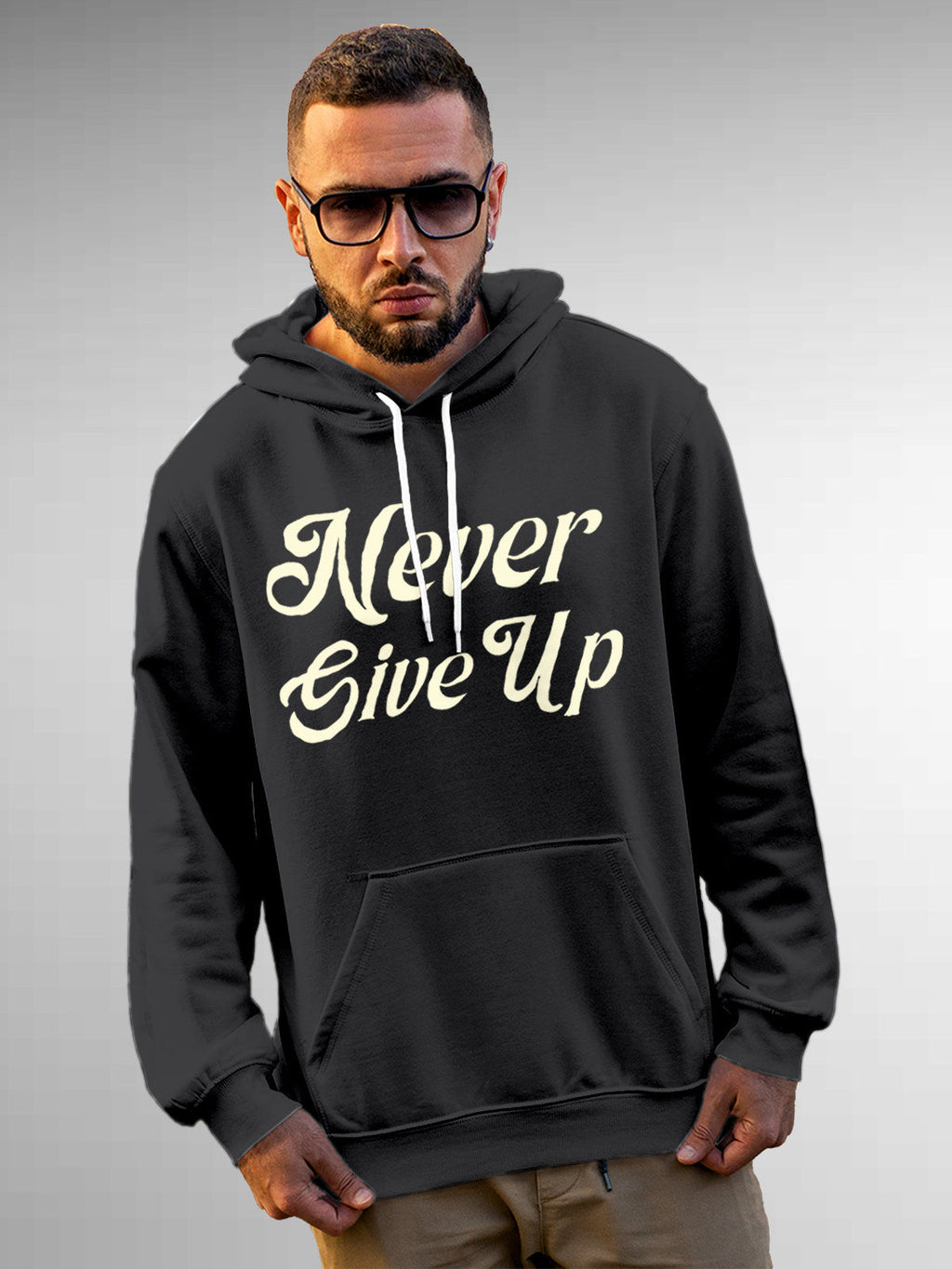 Front view of Fighterhero Men's Dark Grey Hoodie Sweatshirt, highlighting the modern look and clean finish