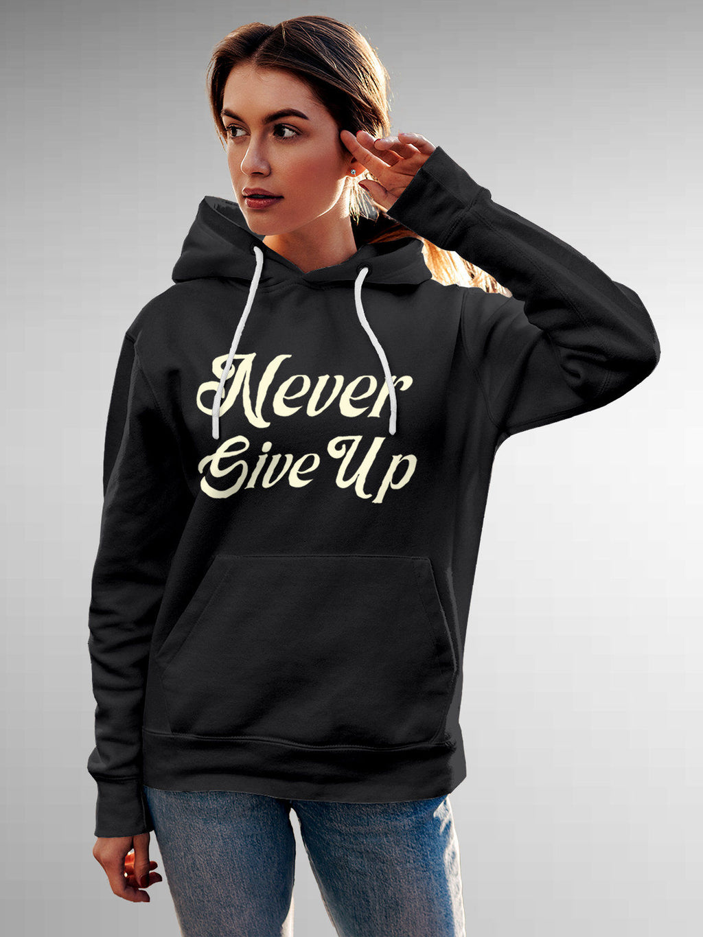 Front view of Fighterhero Women's Dark Grey Hoodie Sweatshirt, highlighting the modern look and clean finish
