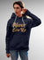 Front view of Fighterhero Women's Navy Blue Hoodie Sweatshirt, highlighting the modern look and clean finish