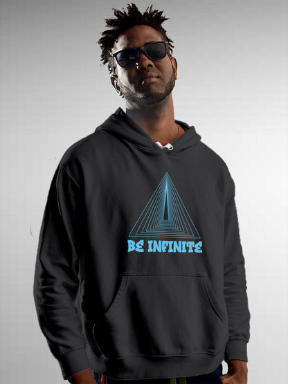 Model wearing Men's Dark Grey Hoodie Sweatshirt with 'Be Infinite' design, offering effortless style and premium comfort