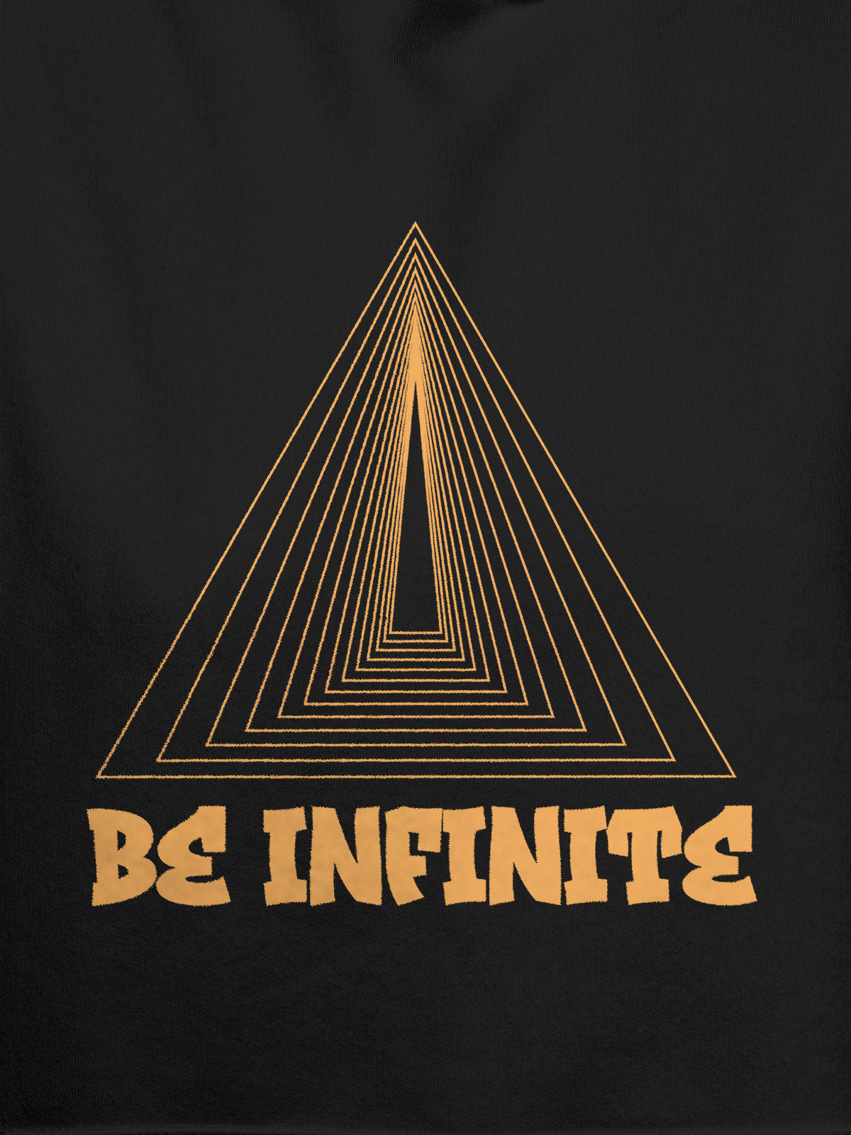 Close up of 'Be Infinite' design on Men's Dark Grey Hoodie Sweatshirt, highlighting intricate details and vibrant print.