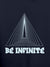 Close up of 'Be Infinite' design on Women's Navy Blue Hoodie Sweatshirt, highlighting intricate details and vibrant print.
