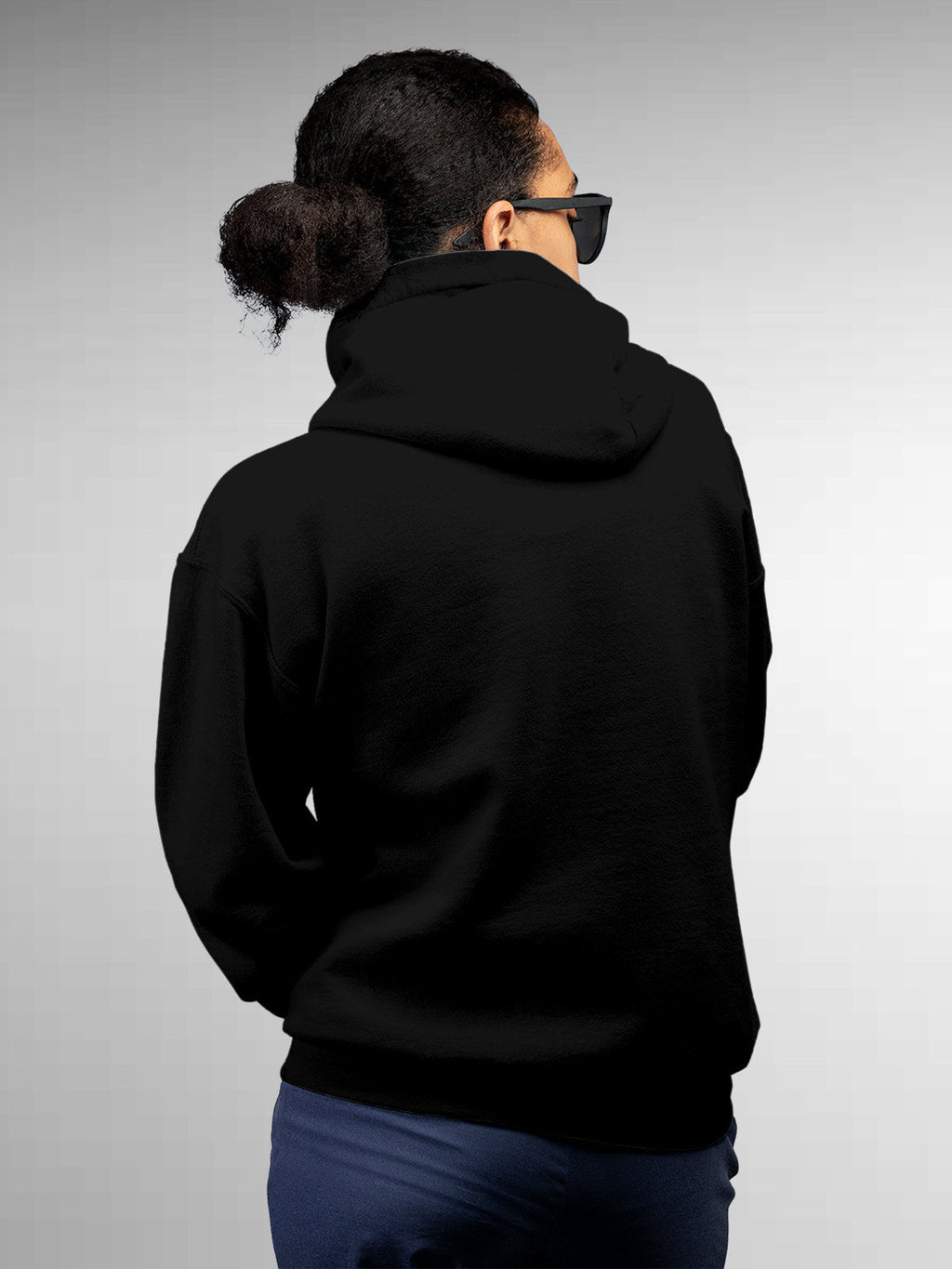 Back view of Fighterhero Women's Black Hoodie Sweatshirt, highlighting the modern look and clean finish