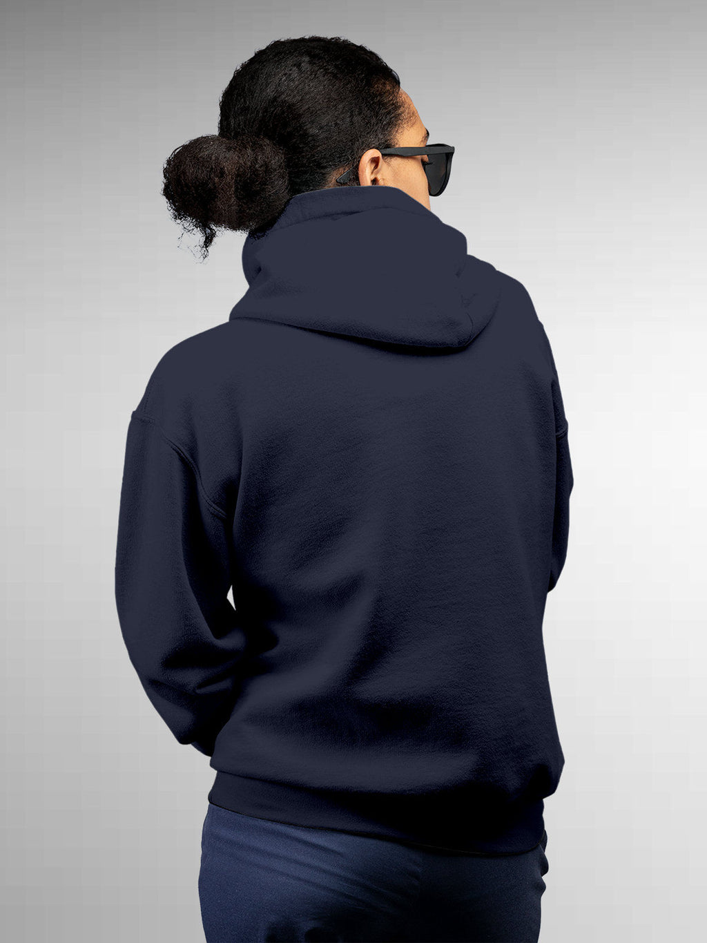Back view of Fighterhero Women's Navy Blue Hoodie Sweatshirt, highlighting the modern look and clean finish