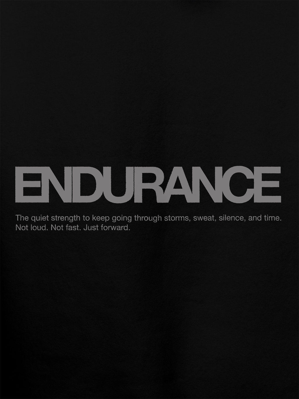 Close up of 'Endurance' design on Men's Black Hoodie Sweatshirt, highlighting intricate details and vibrant print.