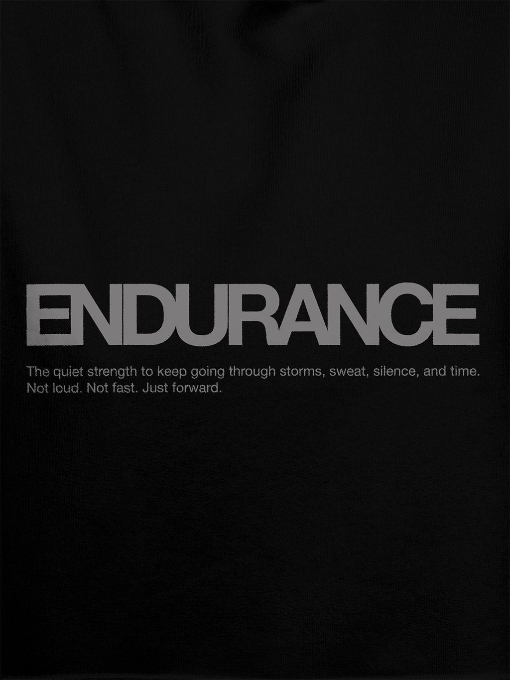 Close up of 'Endurance' design on Women's Black Hoodie Sweatshirt, highlighting intricate details and vibrant print.