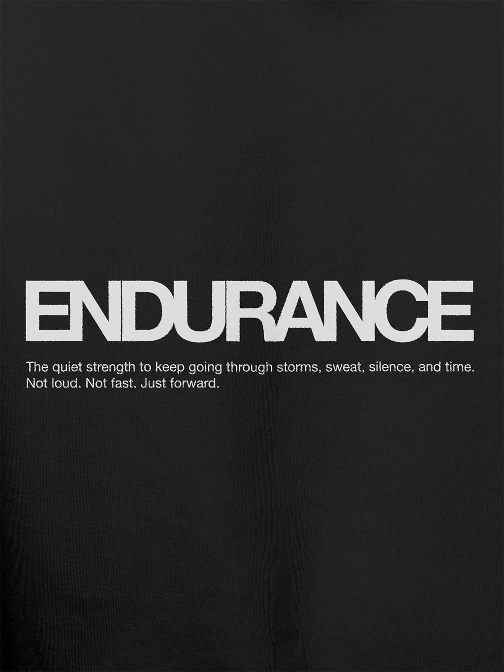 Close up of 'Endurance' design on Men's Dark Grey Hoodie Sweatshirt, highlighting intricate details and vibrant print.