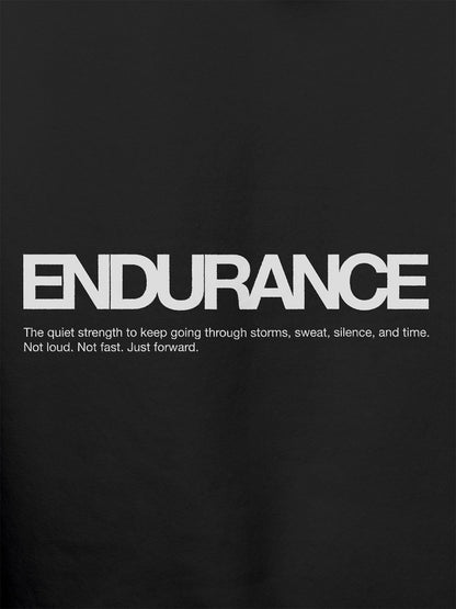 Close up of 'Endurance' design on Men's Dark Grey Hoodie Sweatshirt, highlighting intricate details and vibrant print.