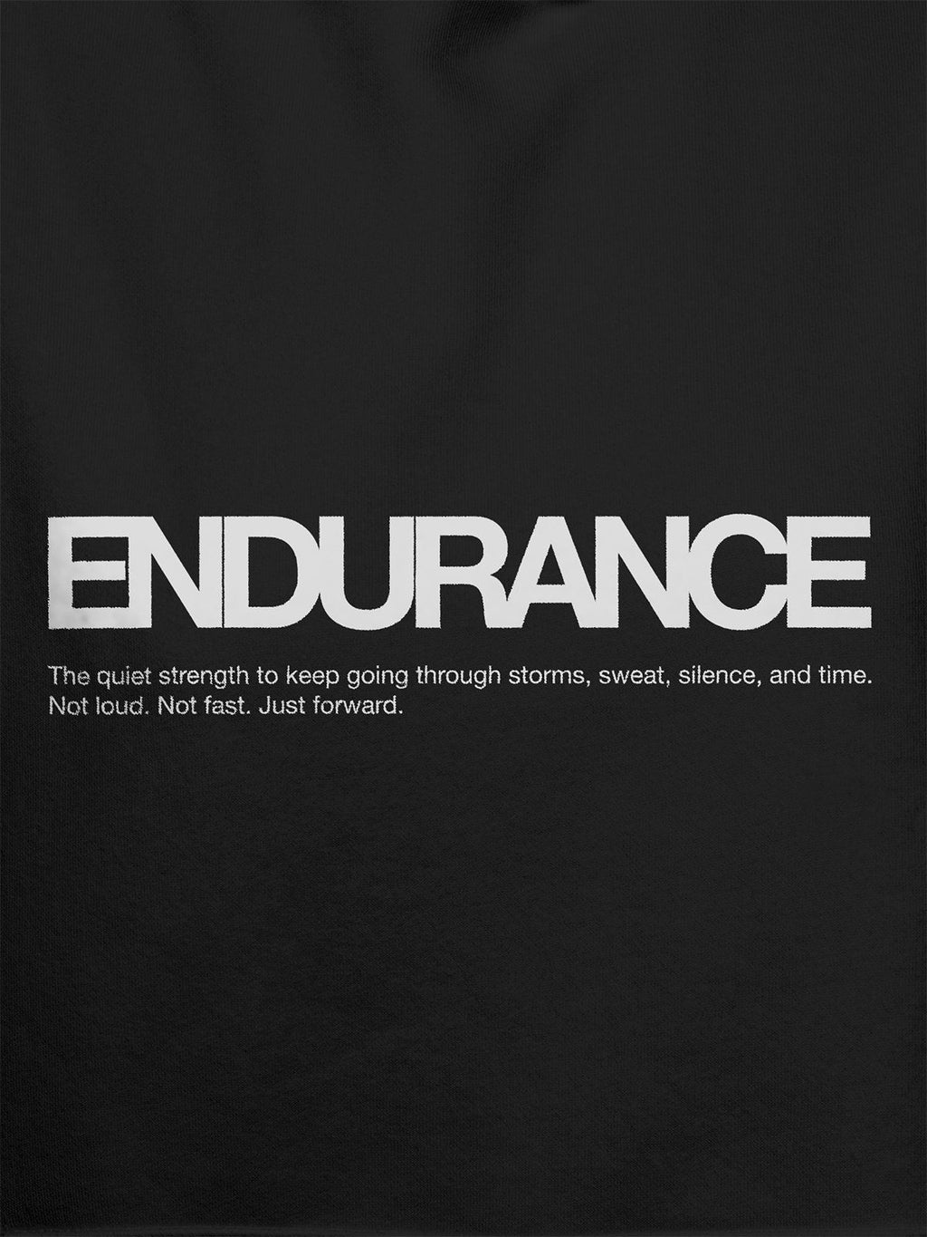 Close up of 'Endurance' design on Women's Dark Grey Hoodie Sweatshirt, highlighting intricate details and vibrant print.