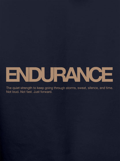 Close up of 'Endurance' design on Men's Navy Blue Hoodie Sweatshirt, highlighting intricate details and vibrant print.