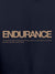 Close up of 'Endurance' design on Men's Navy Blue Hoodie Sweatshirt, highlighting intricate details and vibrant print.