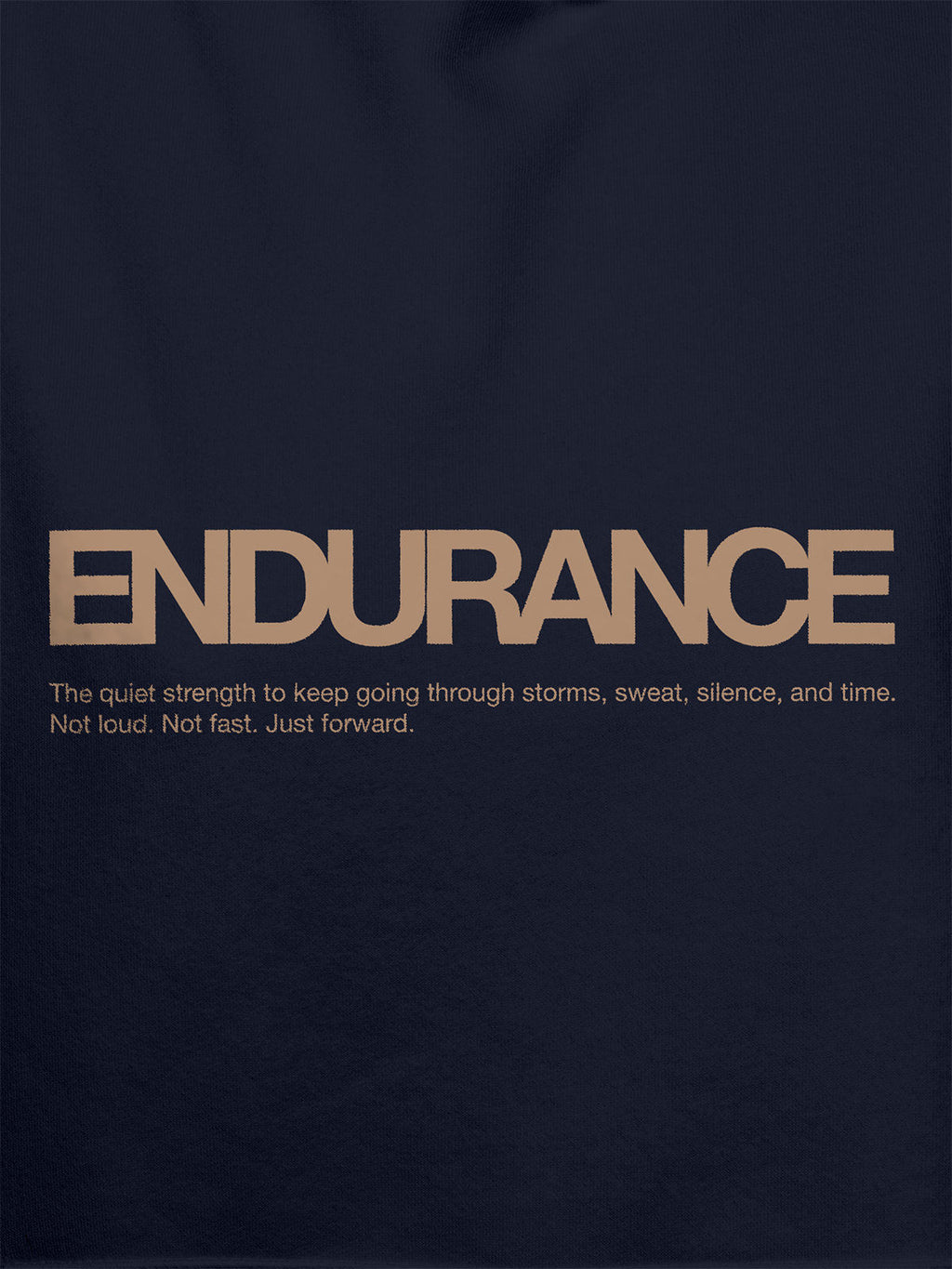 Close up of 'Endurance' design on Women's Navy Blue Hoodie Sweatshirt, highlighting intricate details and vibrant print.
