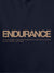 Close up of 'Endurance' design on Women's Navy Blue Hoodie Sweatshirt, highlighting intricate details and vibrant print.