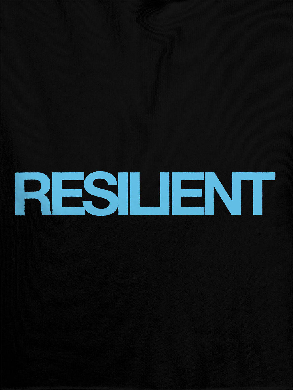 Close up of 'Resilient' design on Women's Black Hoodie Sweatshirt, highlighting intricate details and vibrant print.