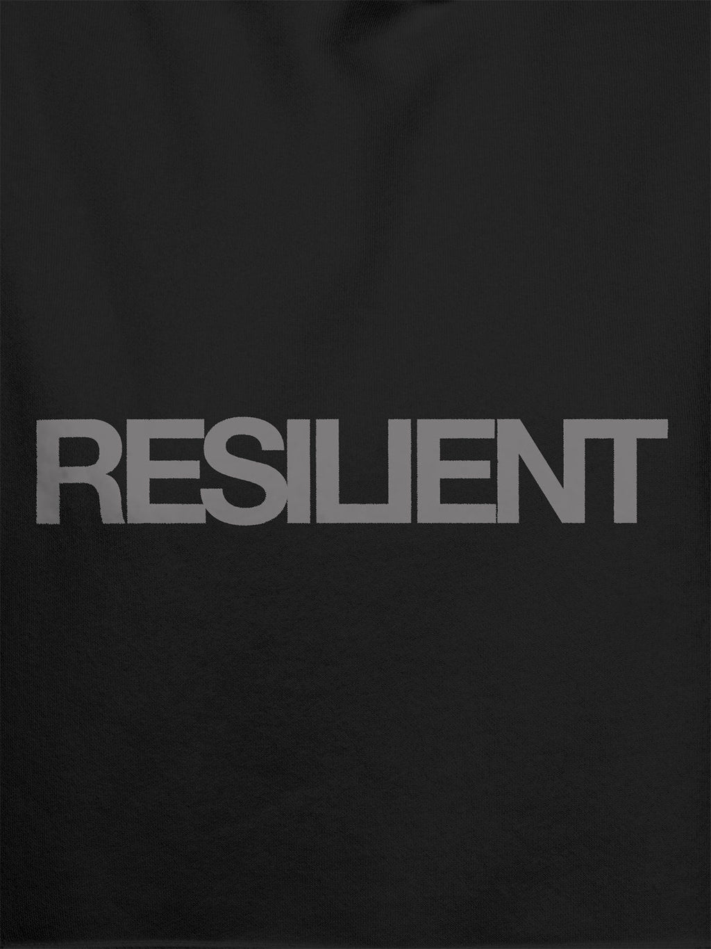 Close up of 'Resilient' design on Women's Dark Grey Hoodie Sweatshirt, highlighting intricate details and vibrant print.