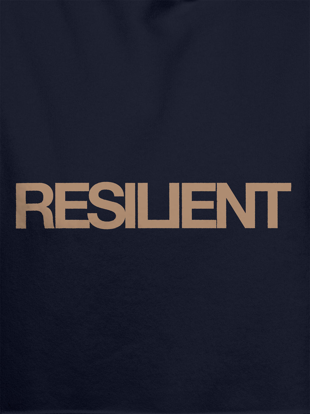 Close up of 'Resilient' design on Women's Navy Blue Hoodie Sweatshirt, highlighting intricate details and vibrant print.