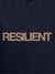 Close up of 'Resilient' design on Women's Navy Blue Hoodie Sweatshirt, highlighting intricate details and vibrant print.