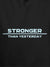 Close up of 'Stronger Than Yesterday' design on Men's Dark Grey Hoodie Sweatshirt, highlighting intricate details and vibrant print.