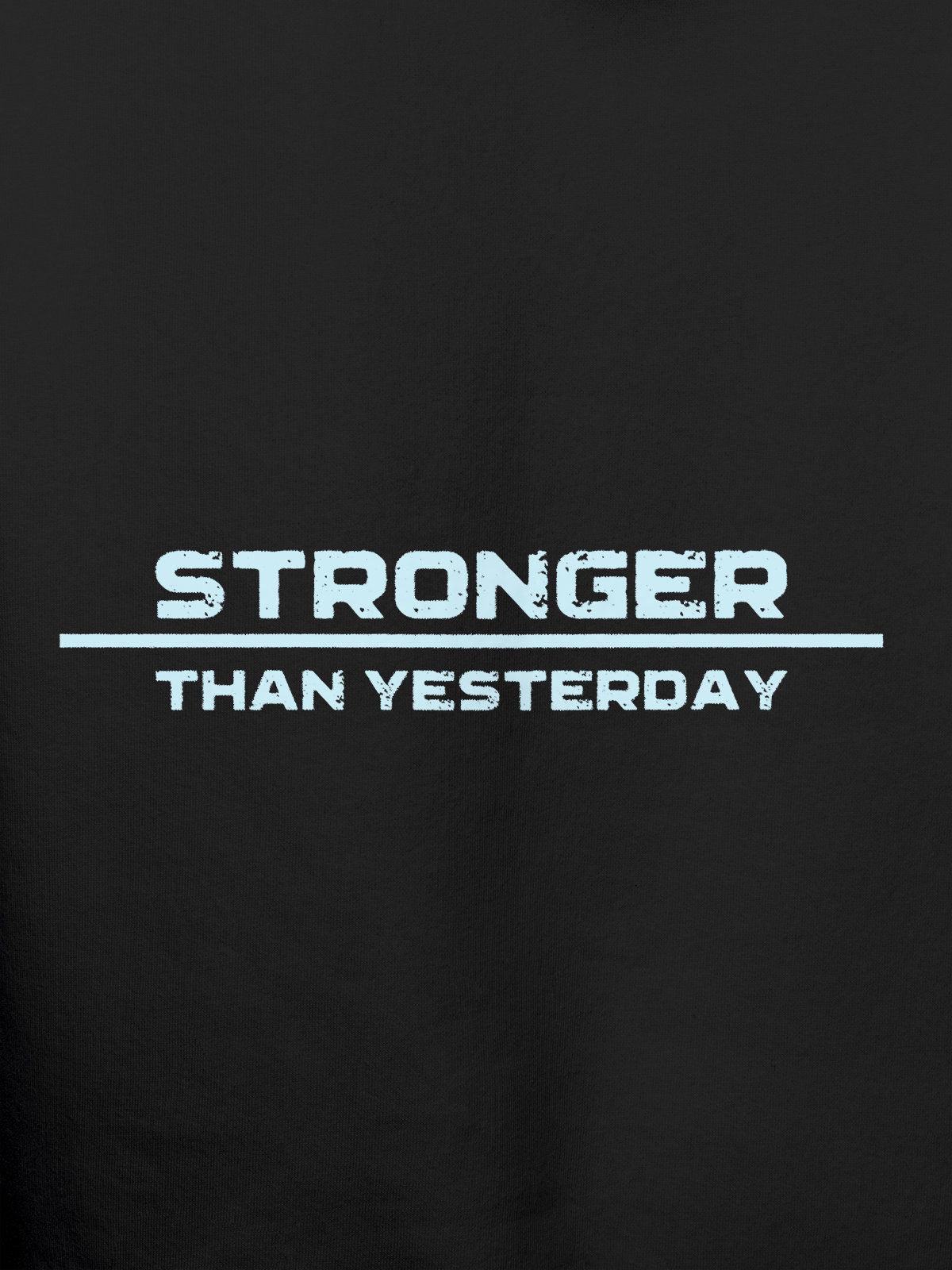 Close up of 'Stronger Than Yesterday' design on Women's Dark Grey Hoodie Sweatshirt, highlighting intricate details and vibrant print.