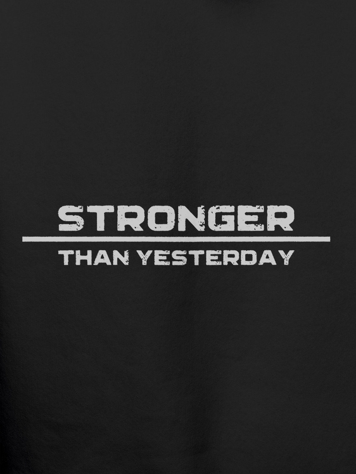 Close up of 'Stronger Than Yesterday' design on Women's Dark Grey Hoodie Sweatshirt, highlighting intricate details and vibrant print.