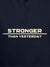 Close up of 'Stronger Than Yesterday' design on Men's Navy Blue Hoodie Sweatshirt, highlighting intricate details and vibrant print.