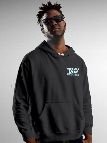 Model wearing Men's Dark Grey Hoodie Sweatshirt with 'No Excuses' design, offering effortless style and premium comfort
